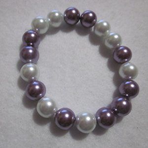 Purple and White Chunky 20mm Beaded Bracelet.